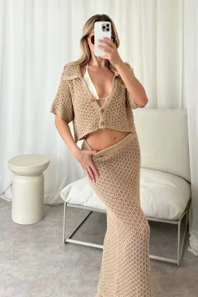 Diana gold metallic crochet cardigan skirt co-ord