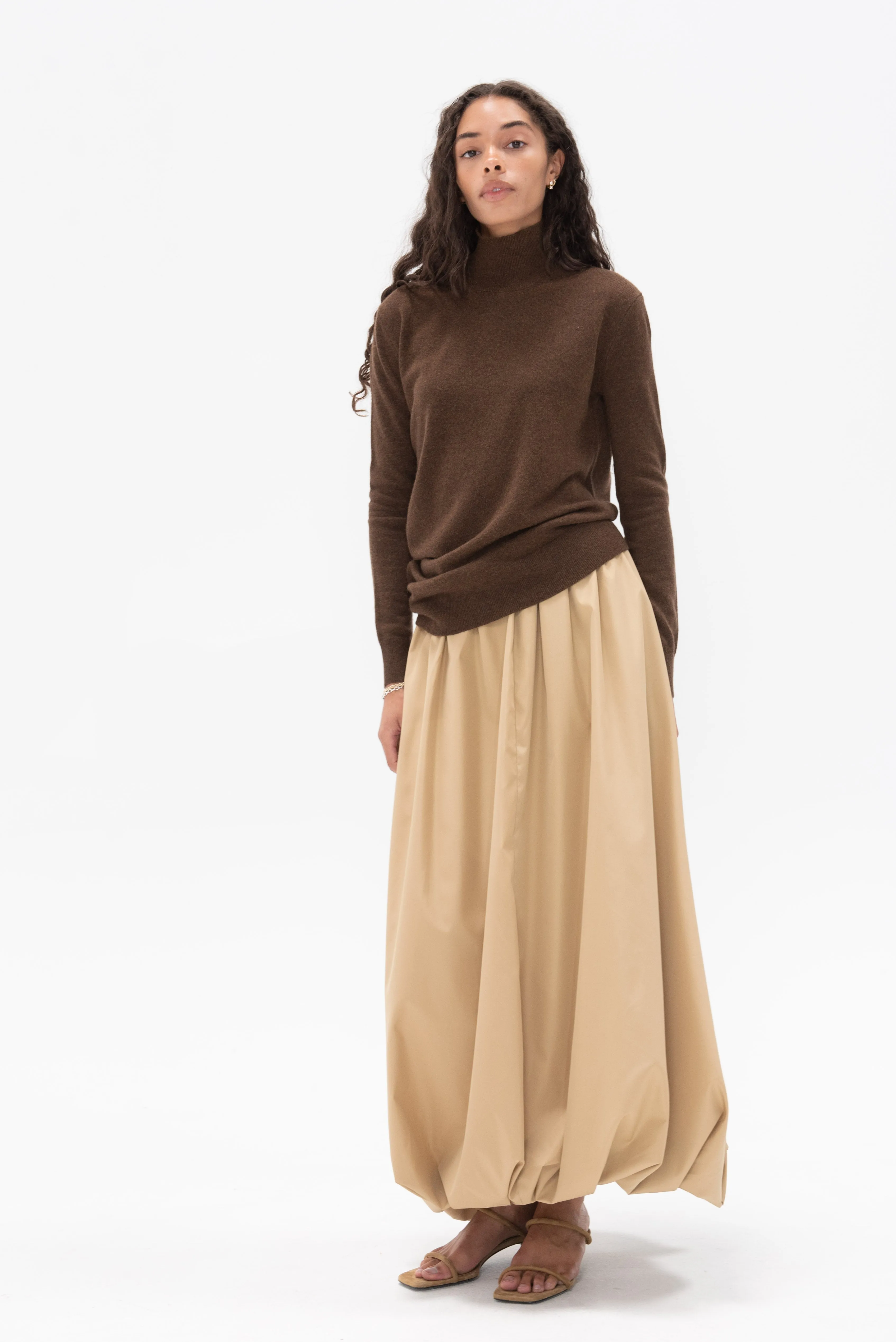 Draped Turtleneck Top in Cashmere, Brown