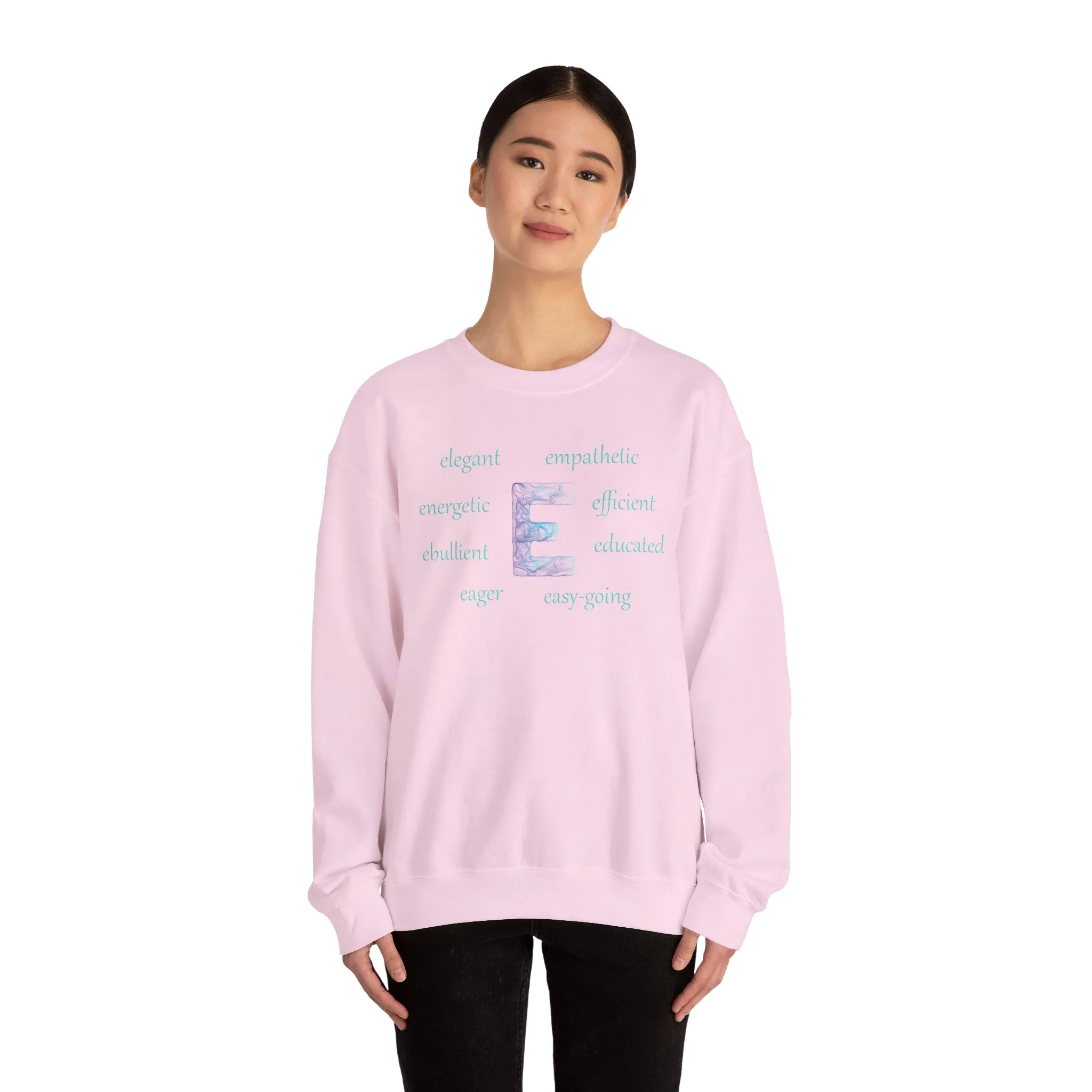 E Alphabet Sweatshirt, Alphabet Initial "E" Unisex Heavy Blend™ Mental Health, Motivational, Optimistic Crewneck Sweatshirt, Self-affirming Sweatshirt