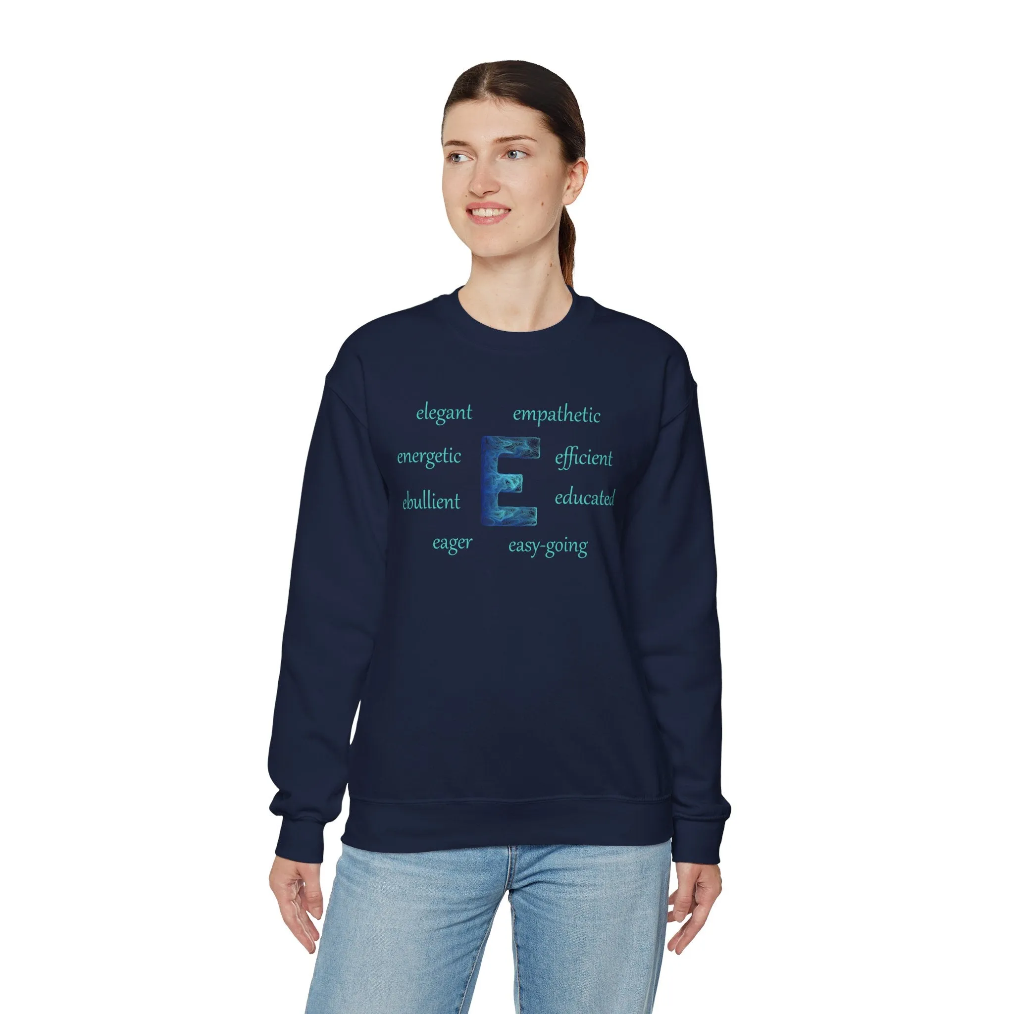 E Alphabet Sweatshirt, Alphabet Initial "E" Unisex Heavy Blend™ Mental Health, Motivational, Optimistic Crewneck Sweatshirt, Self-affirming Sweatshirt