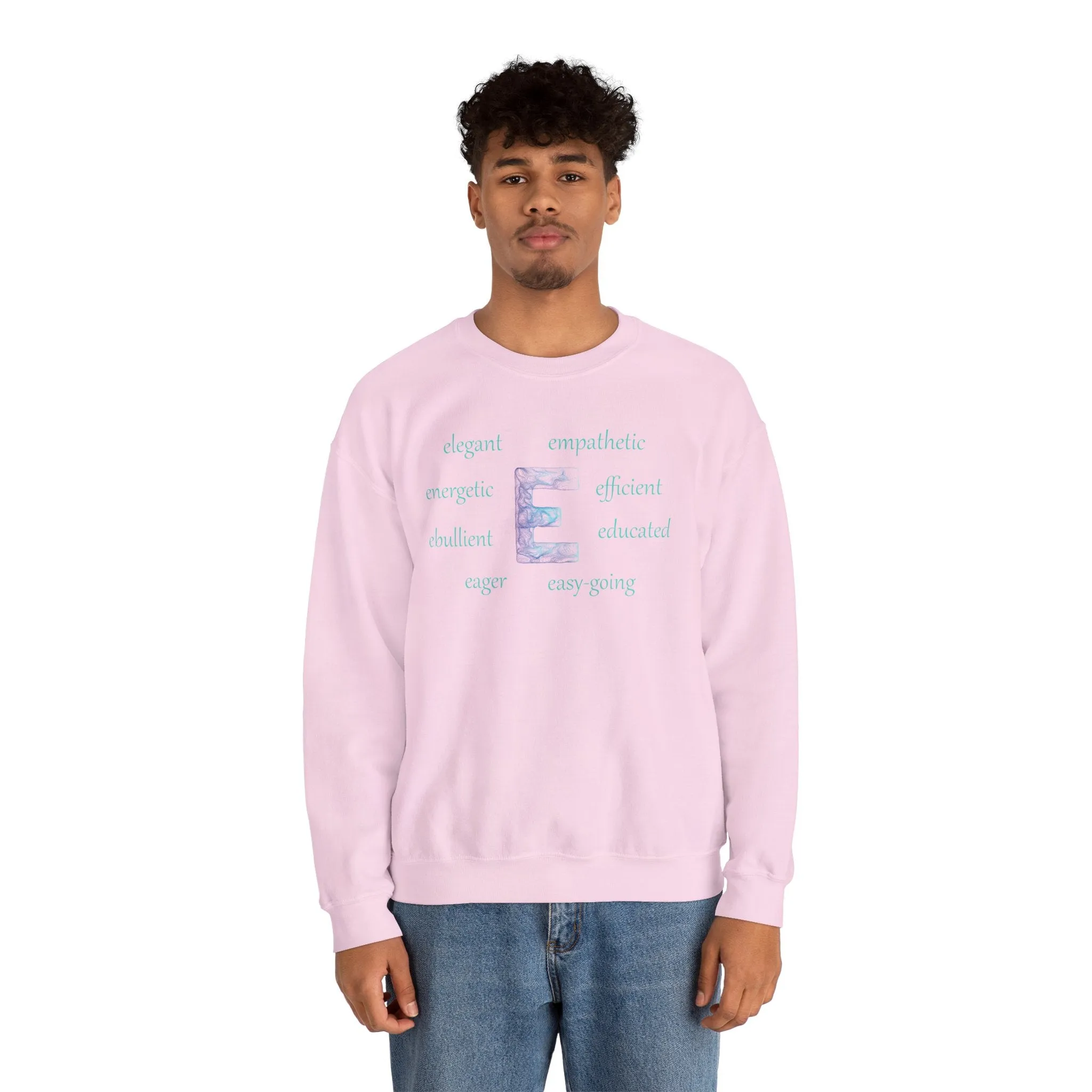 E Alphabet Sweatshirt, Alphabet Initial "E" Unisex Heavy Blend™ Mental Health, Motivational, Optimistic Crewneck Sweatshirt, Self-affirming Sweatshirt