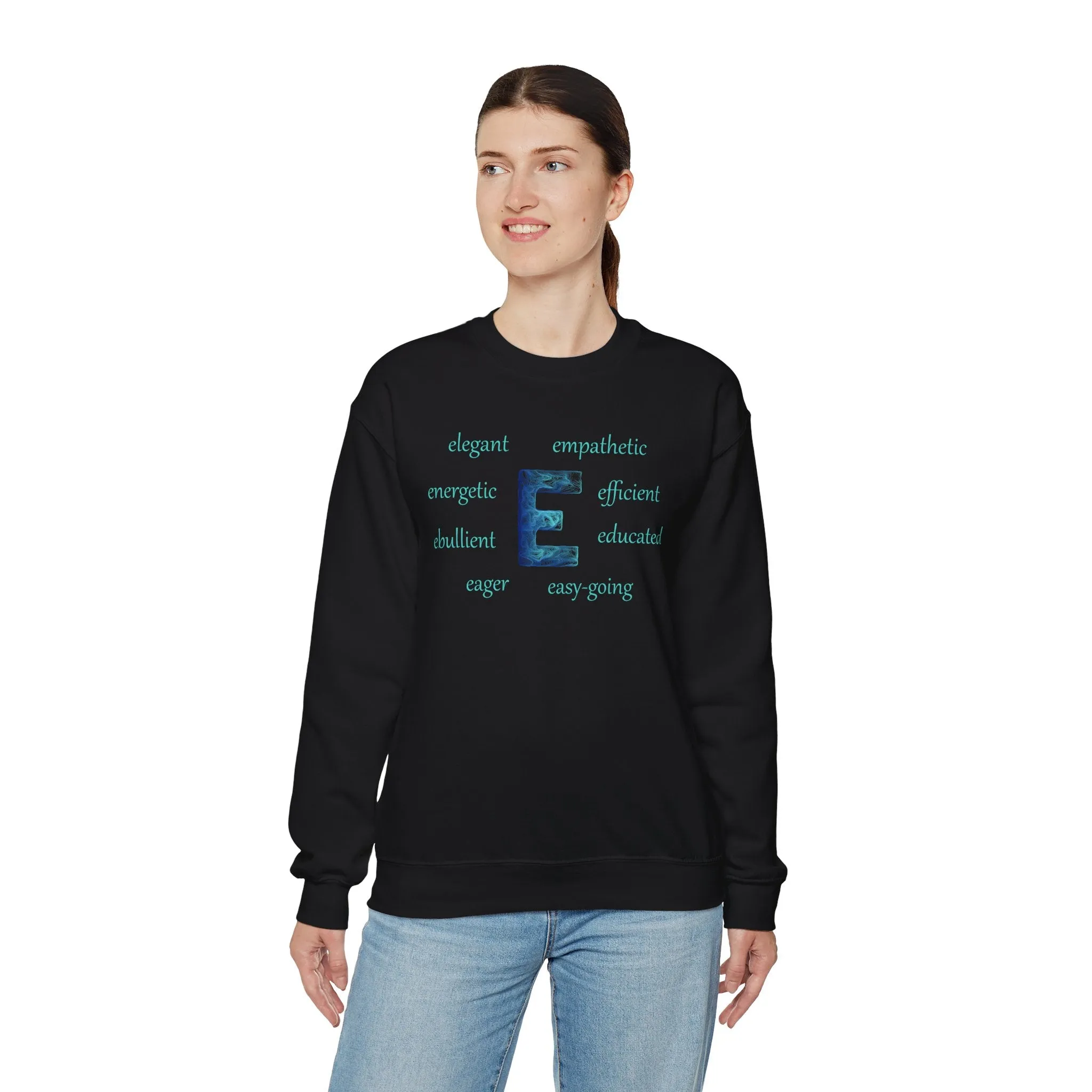 E Alphabet Sweatshirt, Alphabet Initial "E" Unisex Heavy Blend™ Mental Health, Motivational, Optimistic Crewneck Sweatshirt, Self-affirming Sweatshirt