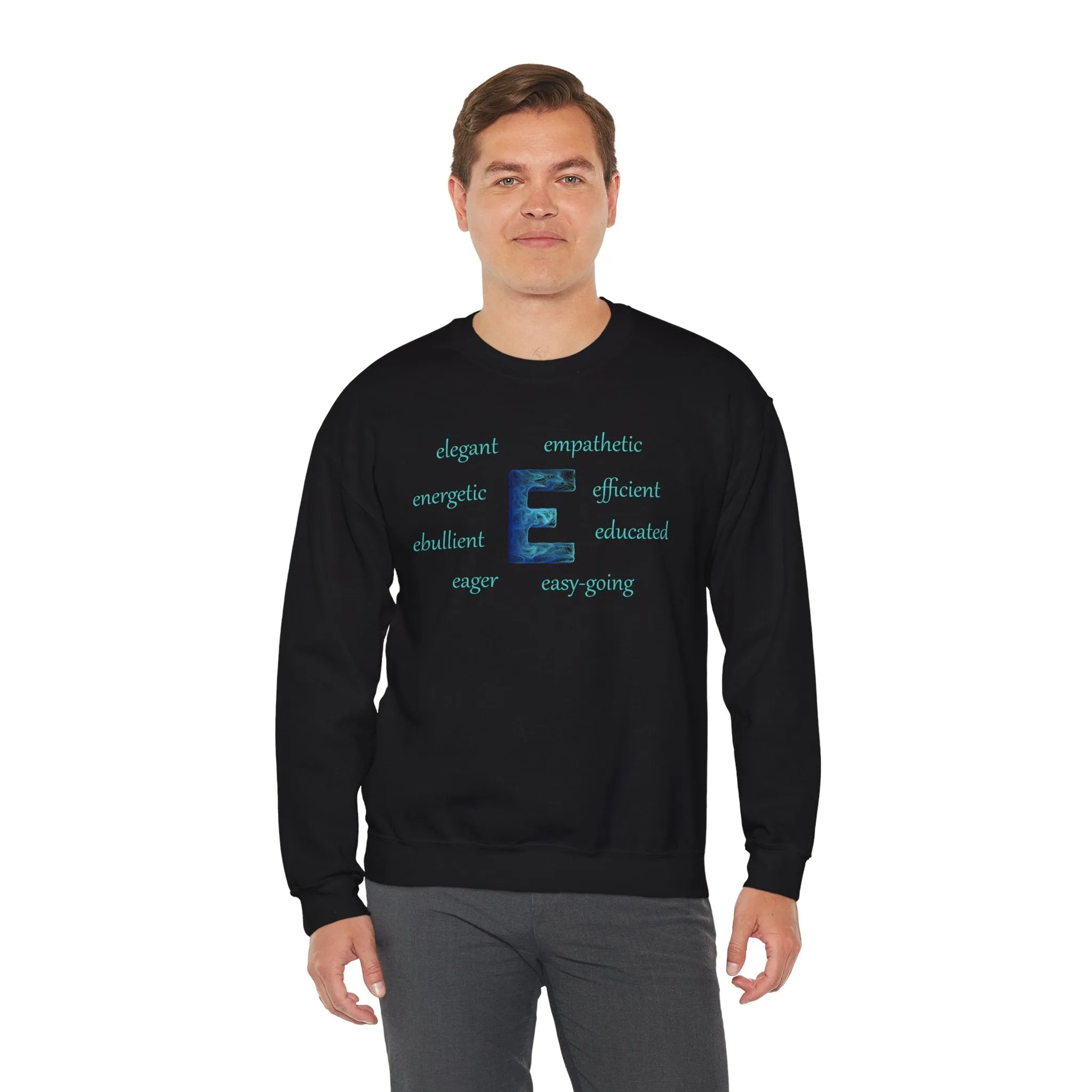 E Alphabet Sweatshirt, Alphabet Initial "E" Unisex Heavy Blend™ Mental Health, Motivational, Optimistic Crewneck Sweatshirt, Self-affirming Sweatshirt