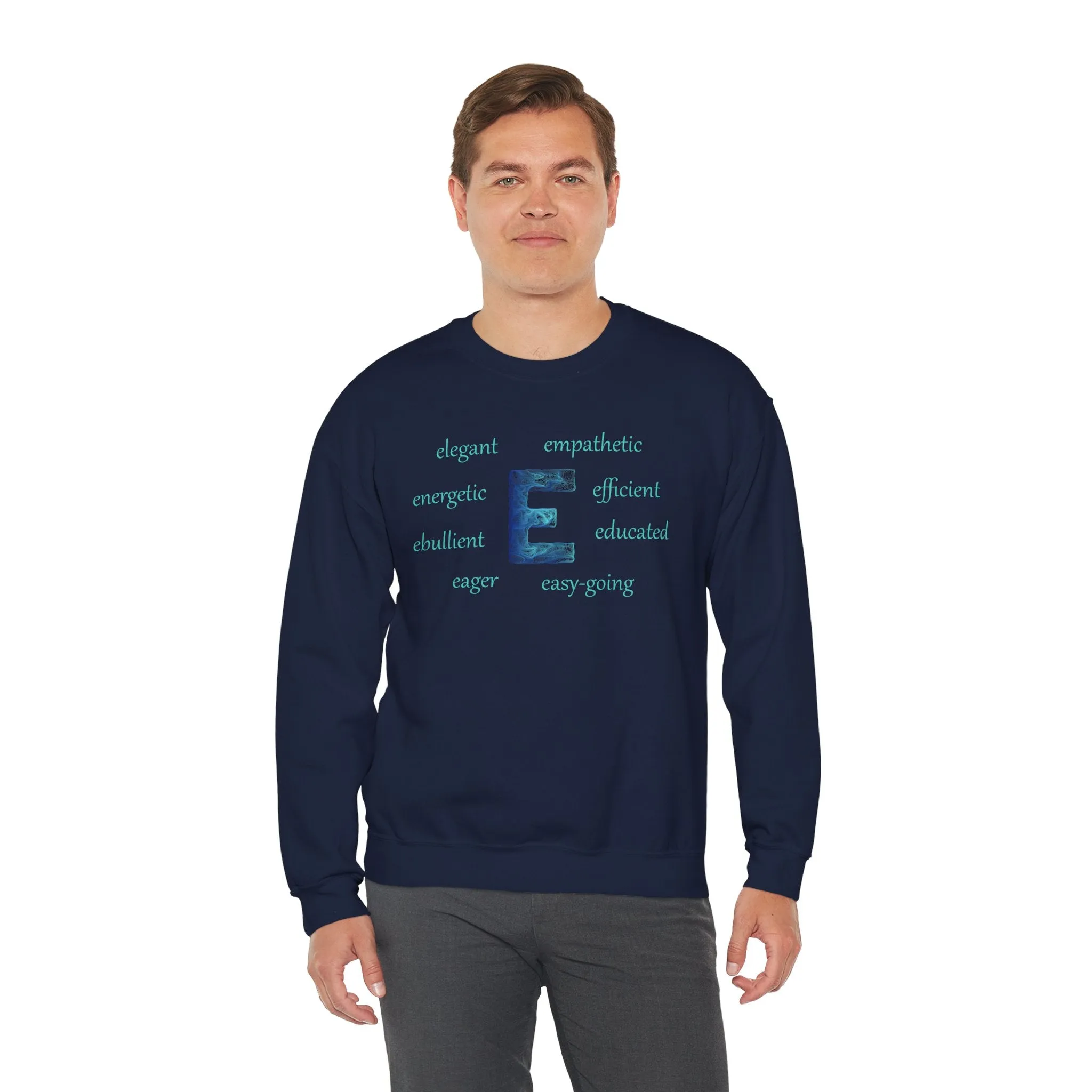 E Alphabet Sweatshirt, Alphabet Initial "E" Unisex Heavy Blend™ Mental Health, Motivational, Optimistic Crewneck Sweatshirt, Self-affirming Sweatshirt