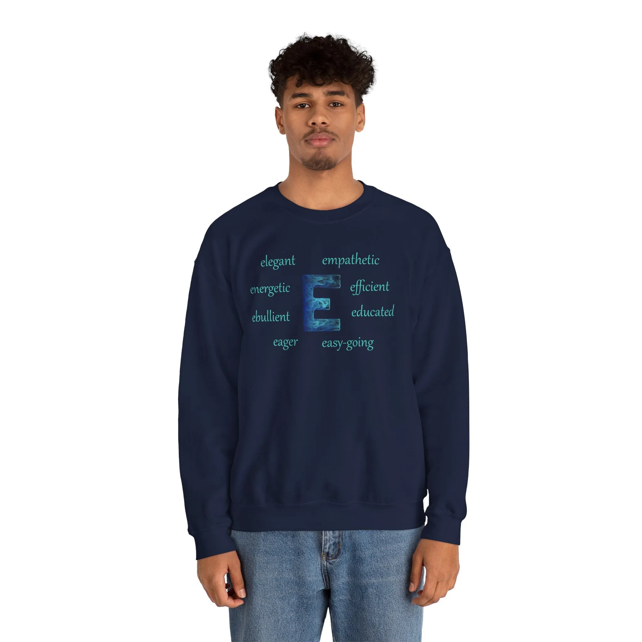 E Alphabet Sweatshirt, Alphabet Initial "E" Unisex Heavy Blend™ Mental Health, Motivational, Optimistic Crewneck Sweatshirt, Self-affirming Sweatshirt