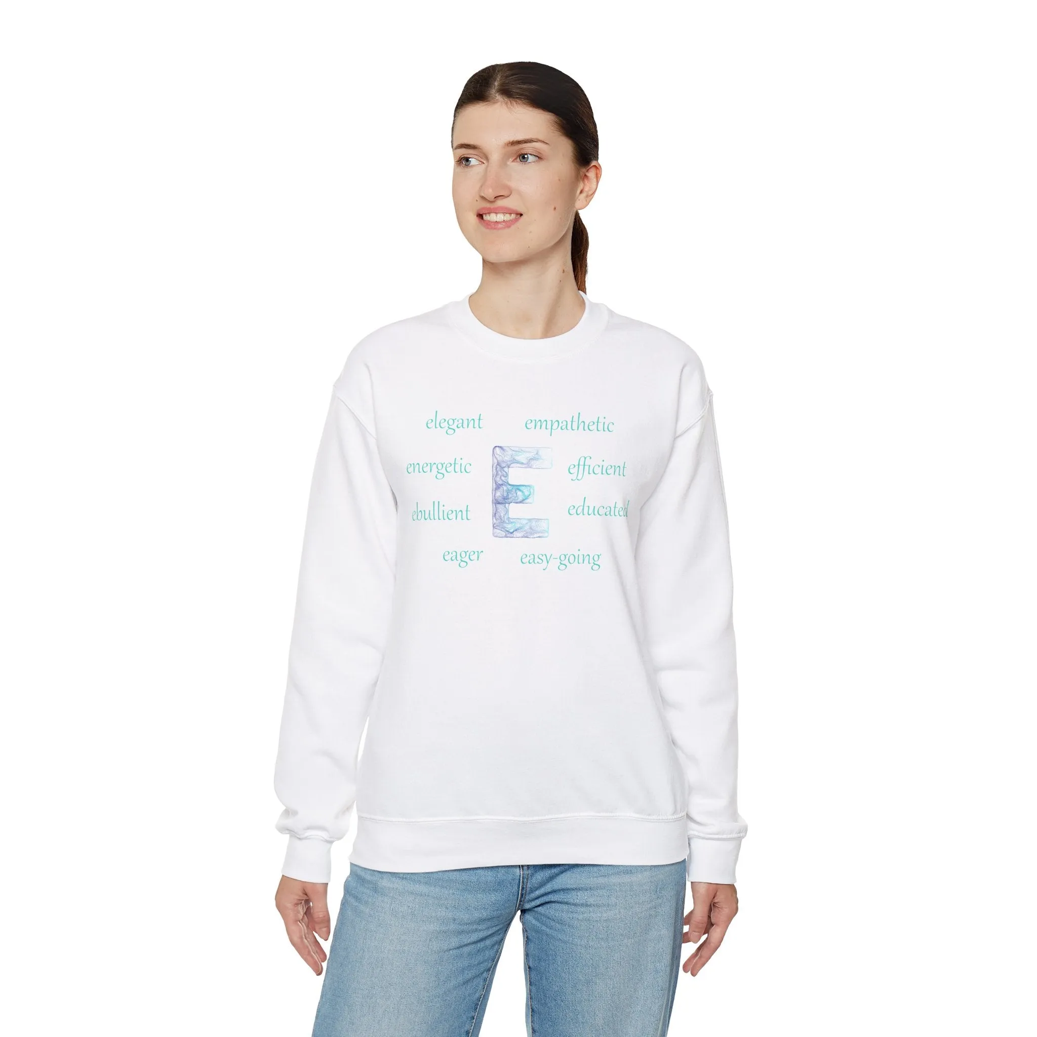 E Alphabet Sweatshirt, Alphabet Initial "E" Unisex Heavy Blend™ Mental Health, Motivational, Optimistic Crewneck Sweatshirt, Self-affirming Sweatshirt