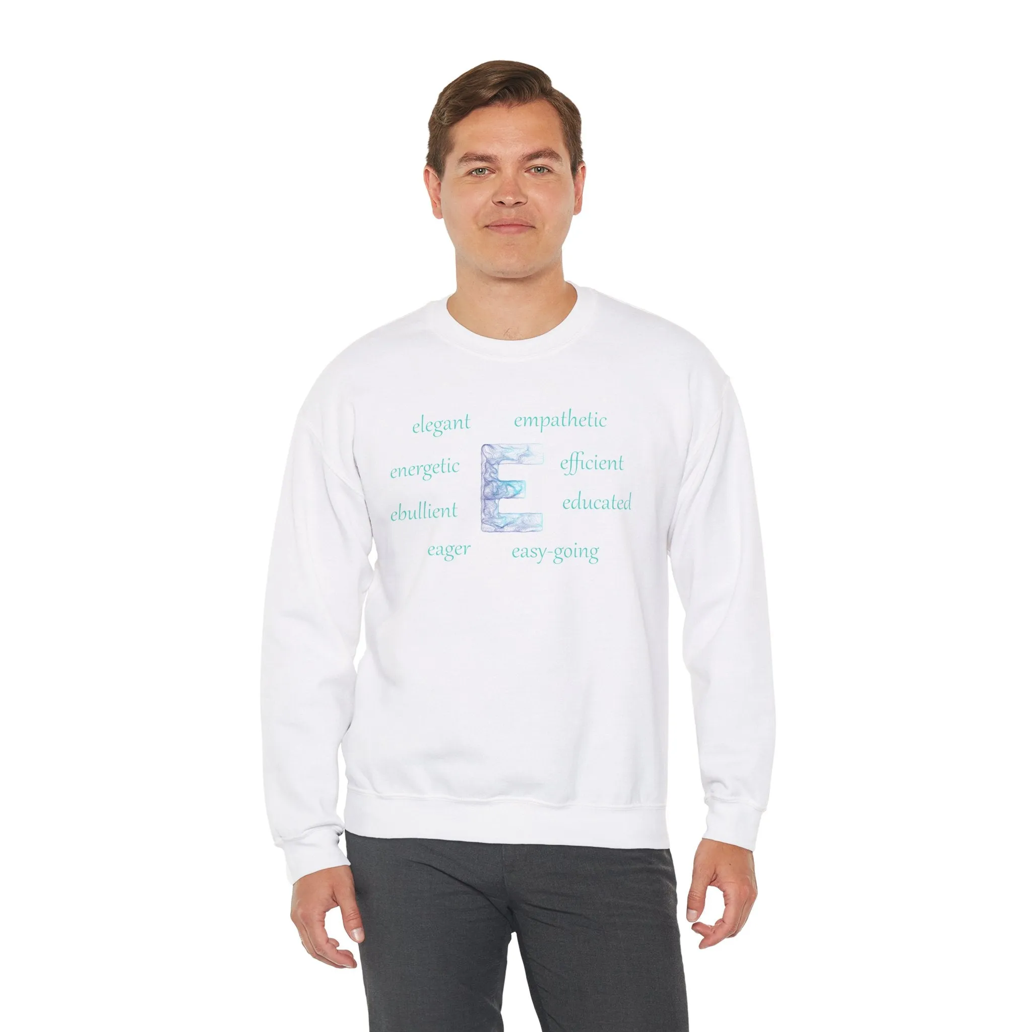 E Alphabet Sweatshirt, Alphabet Initial "E" Unisex Heavy Blend™ Mental Health, Motivational, Optimistic Crewneck Sweatshirt, Self-affirming Sweatshirt