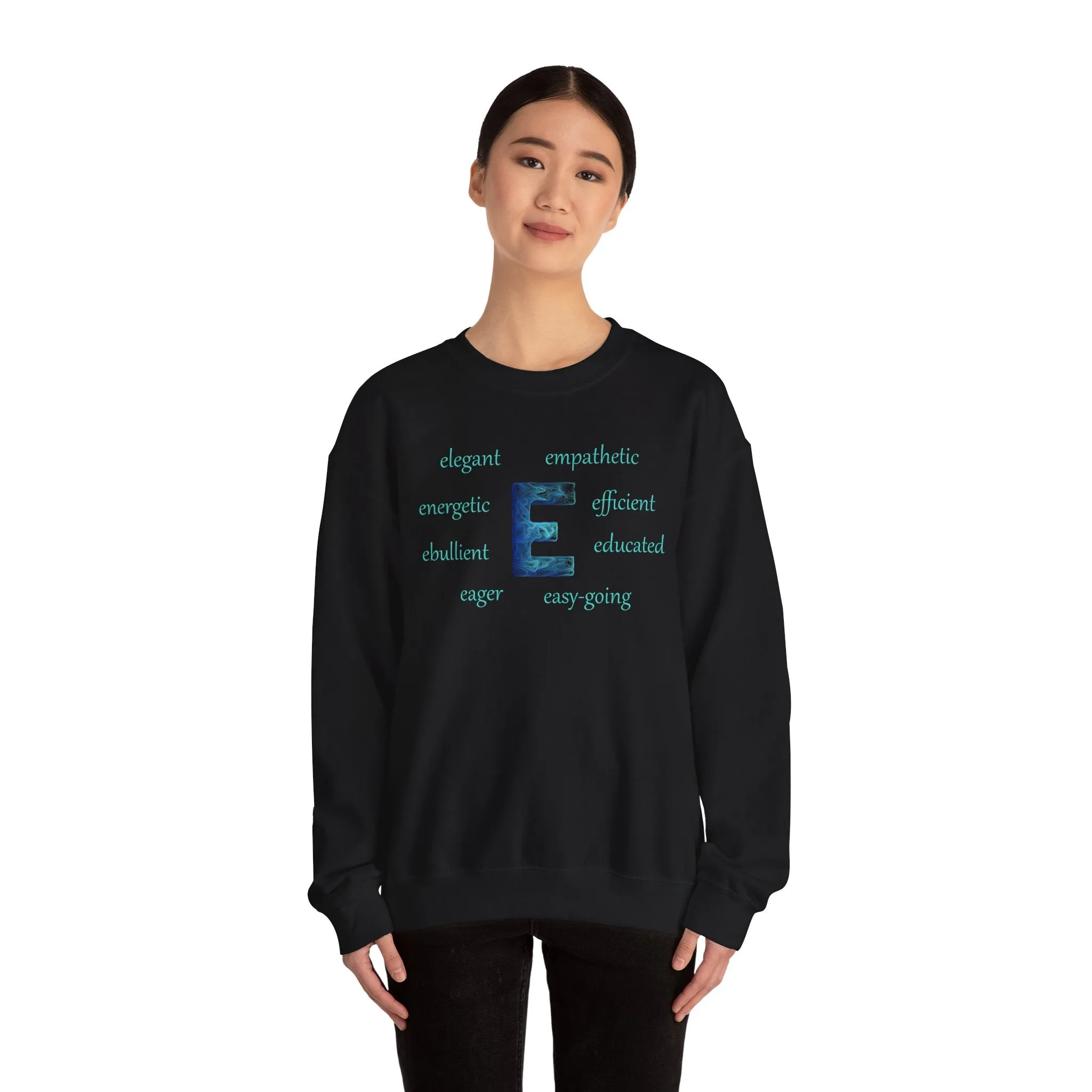 E Alphabet Sweatshirt, Alphabet Initial "E" Unisex Heavy Blend™ Mental Health, Motivational, Optimistic Crewneck Sweatshirt, Self-affirming Sweatshirt