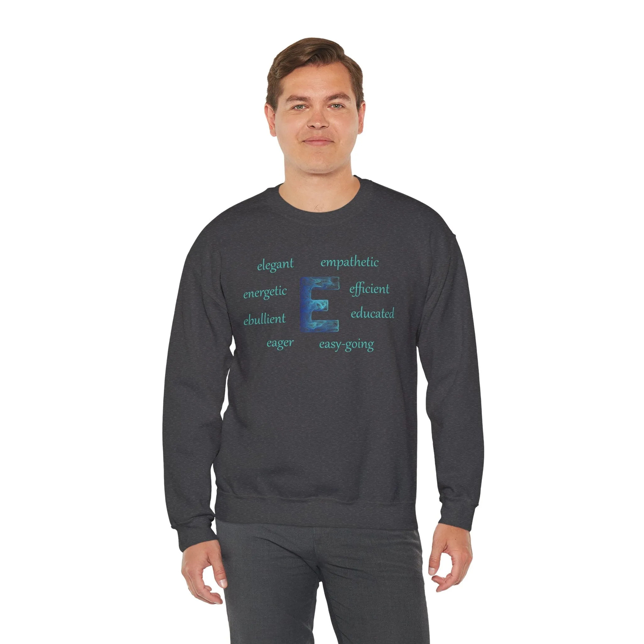 E Alphabet Sweatshirt, Alphabet Initial "E" Unisex Heavy Blend™ Mental Health, Motivational, Optimistic Crewneck Sweatshirt, Self-affirming Sweatshirt