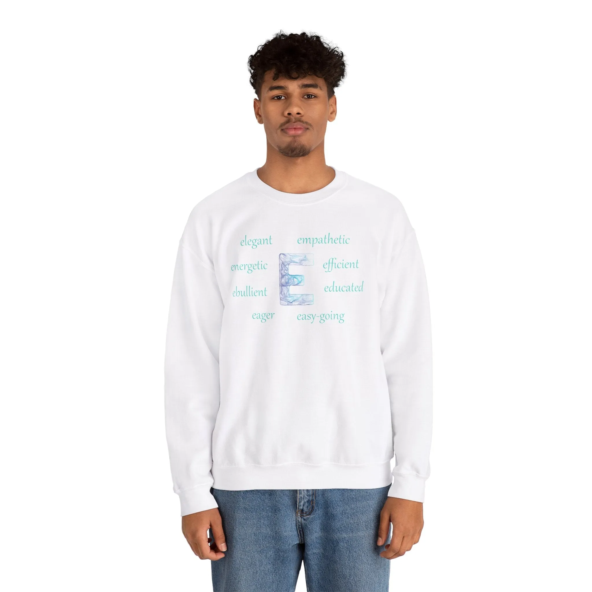 E Alphabet Sweatshirt, Alphabet Initial "E" Unisex Heavy Blend™ Mental Health, Motivational, Optimistic Crewneck Sweatshirt, Self-affirming Sweatshirt