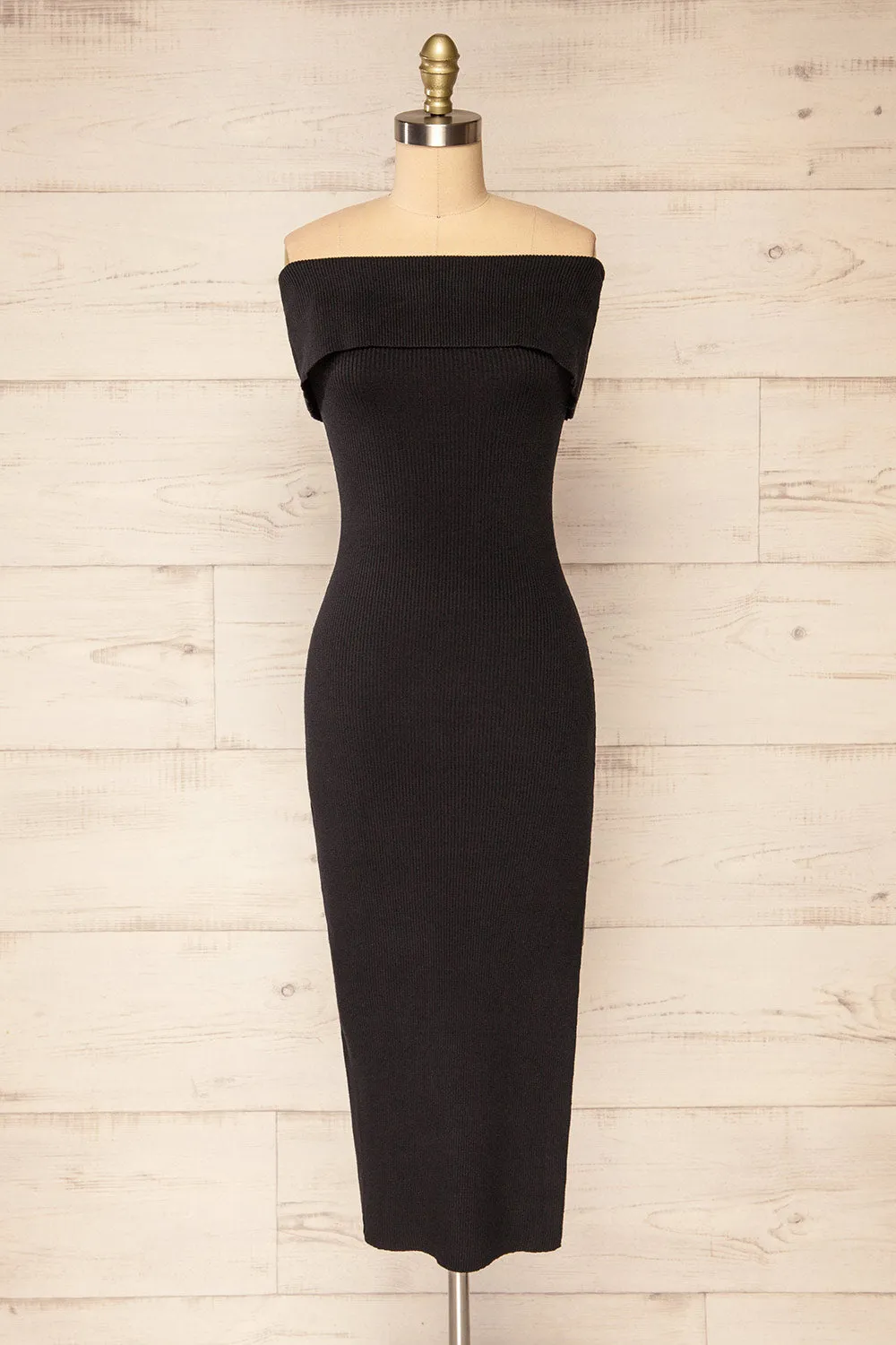 Eden | Ribbed Black Off Shoulder Dress