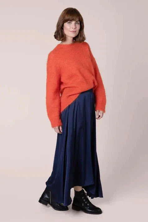 Eleven Loves Dani Dip Hem Navy Skirt