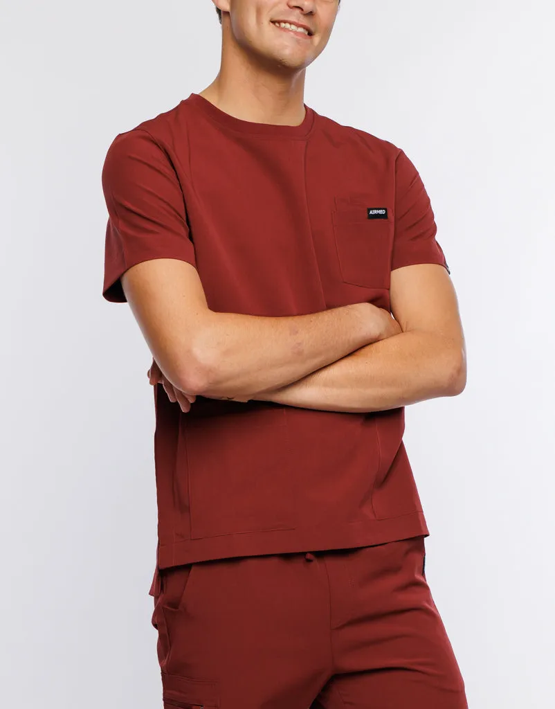 Essential Crewneck Scrub Top - Bordeaux Red