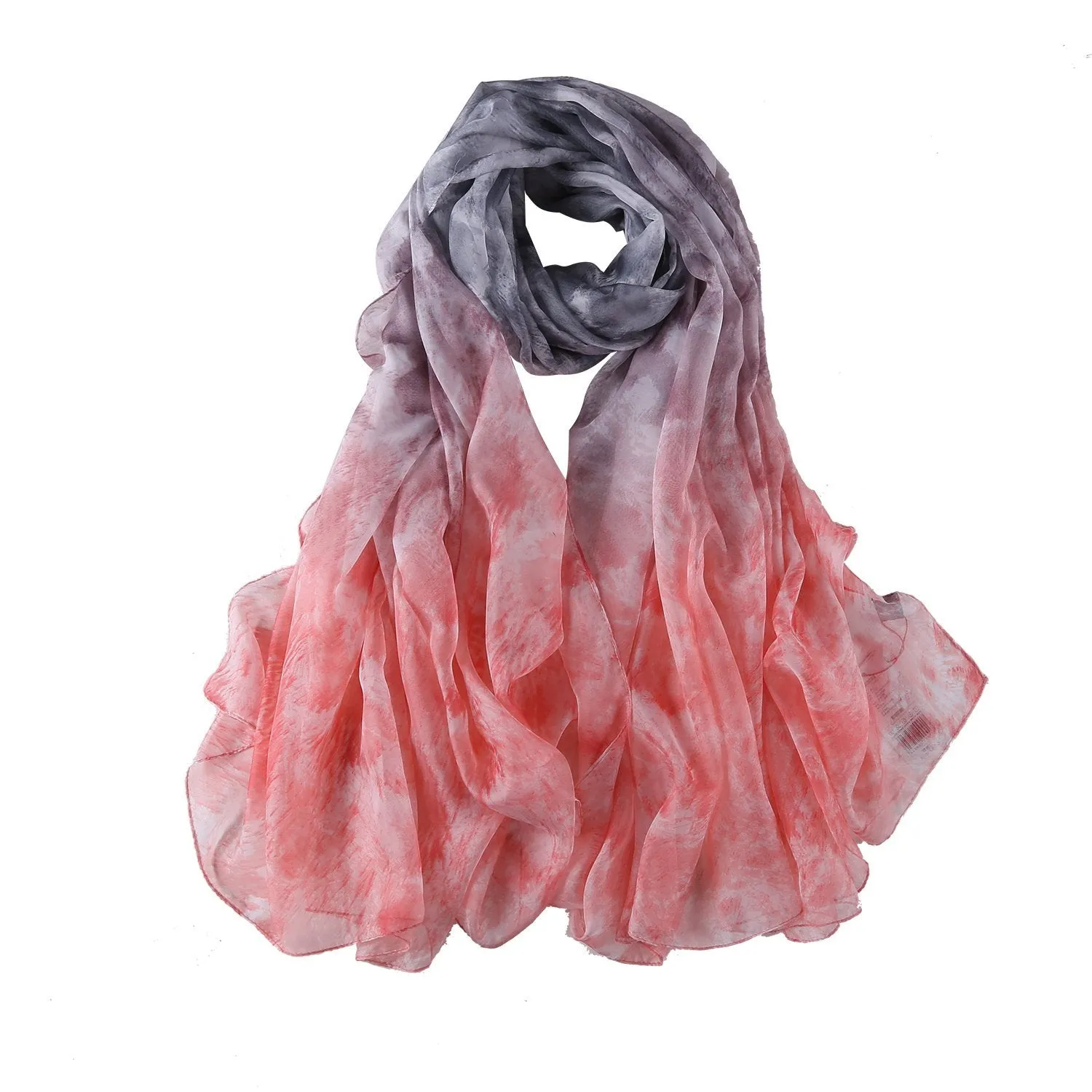 Extra Long Extra Wide Chiffon Scarf Beach Scarf Gray and Pink Floral Print CHD323