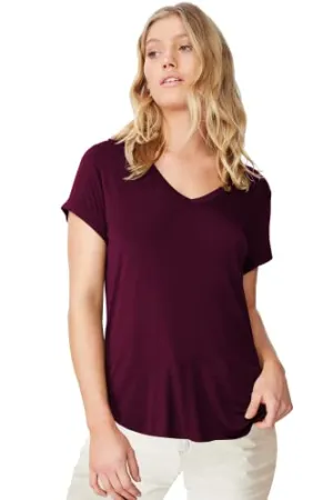 Fabricorn Women's Solid Regular Fit T-Shirt (GT01_UD_Vneck_P_Wine