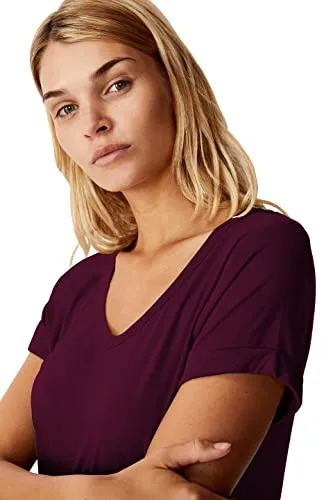 Fabricorn Women's Solid Regular Fit T-Shirt (GT01_UD_Vneck_P_Wine