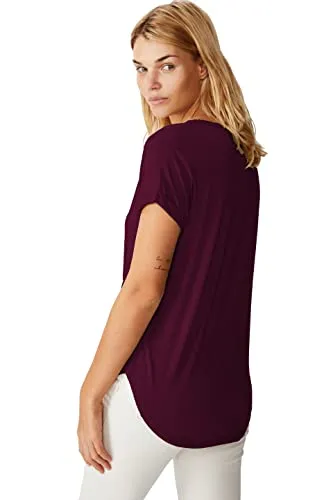 Fabricorn Women's Solid Regular Fit T-Shirt (GT01_UD_Vneck_P_Wine