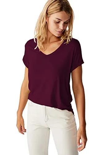 Fabricorn Women's Solid Regular Fit T-Shirt (GT01_UD_Vneck_P_Wine