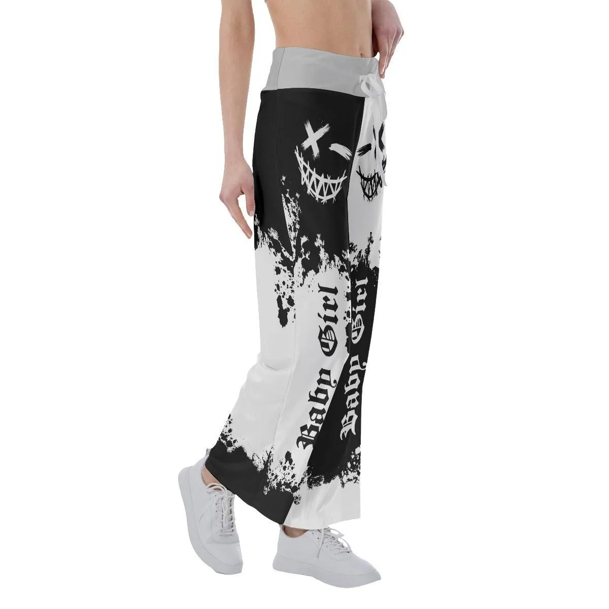 Face Smile Half White Black High-waisted Wide Leg Pants