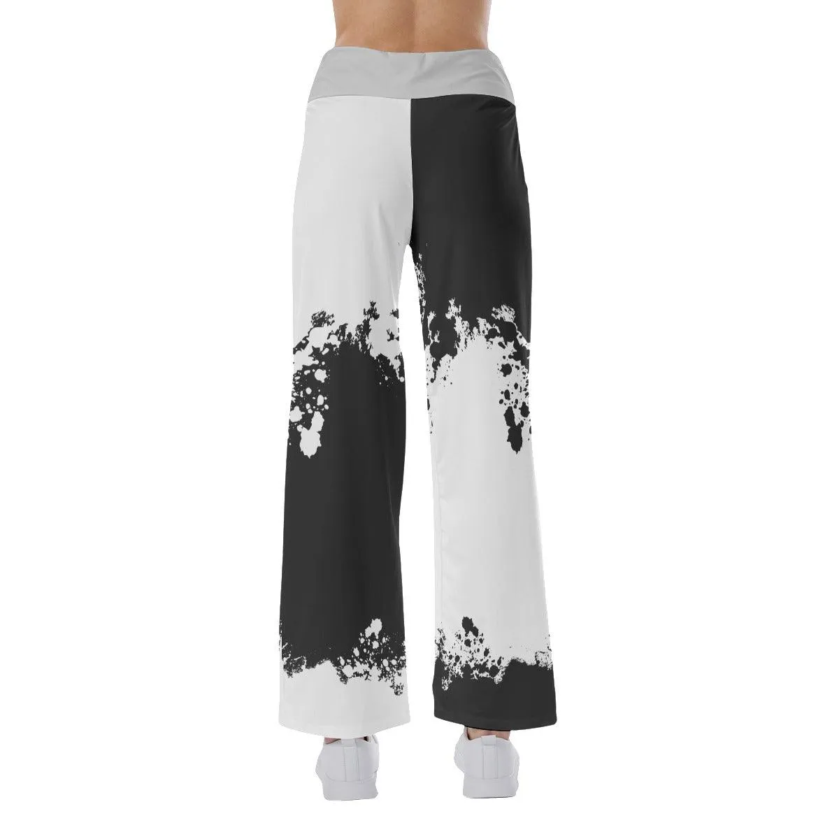 Face Smile Half White Black High-waisted Wide Leg Pants