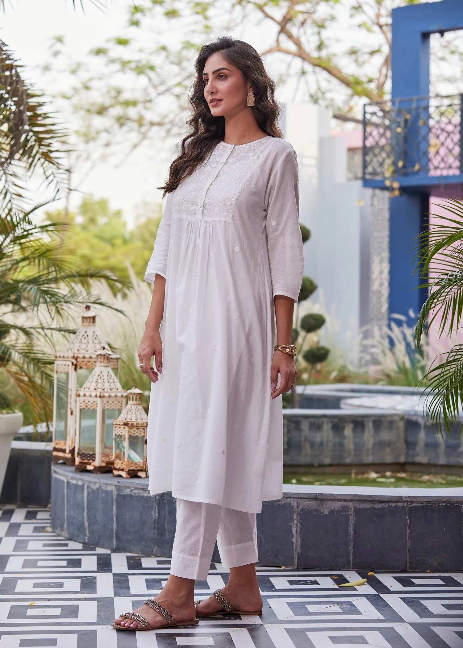 Falak Off White A-line Voile Kurta