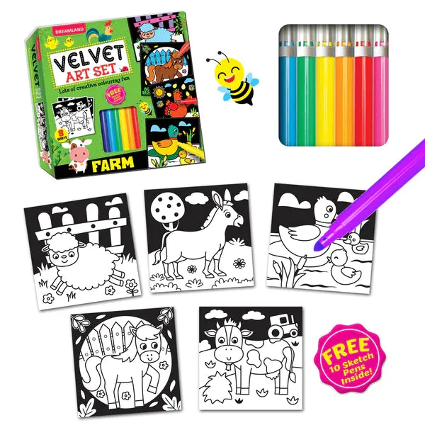 Farm - Velvet Art Set With 10 Free Sketch Pens