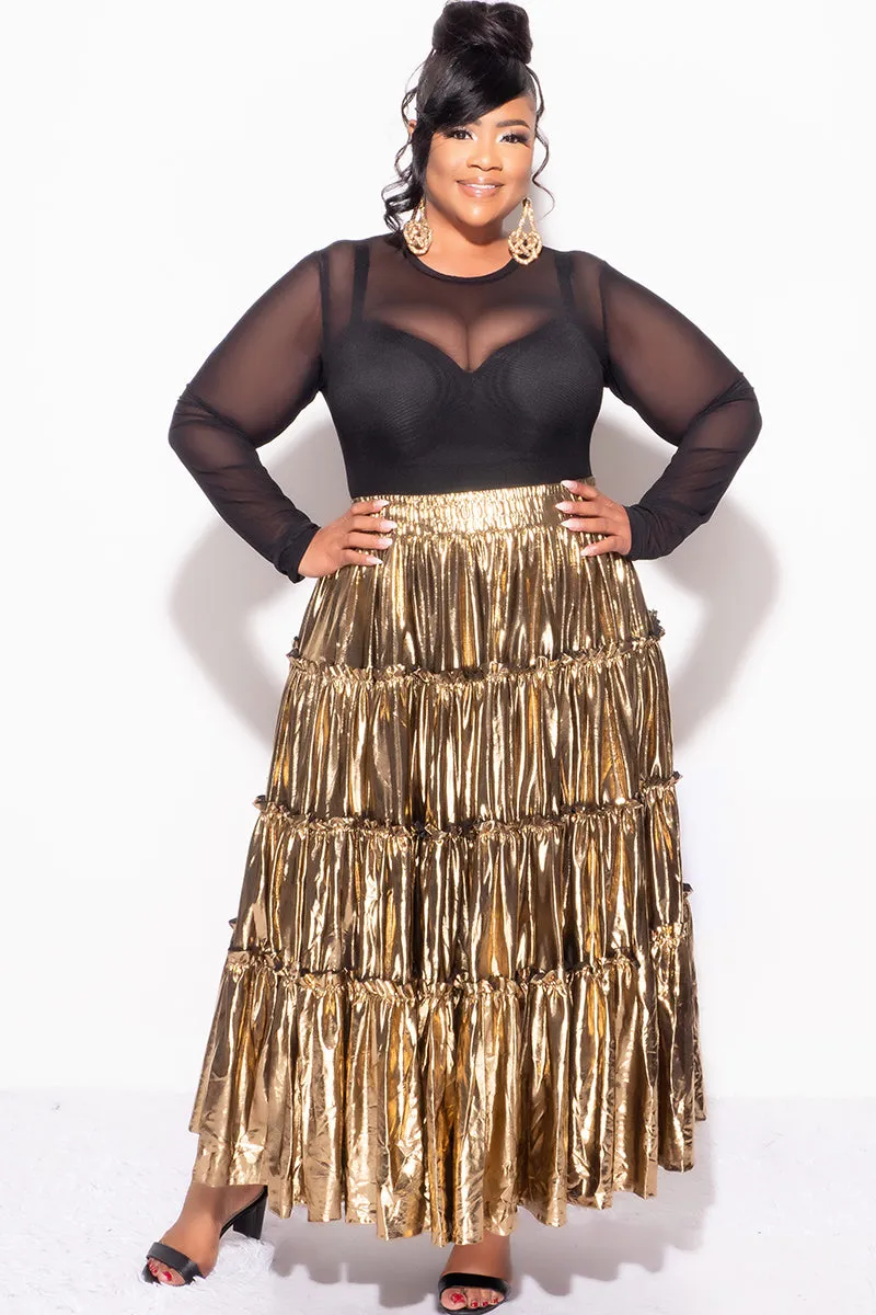 Final Sale Plus Size Maxi Tiered Skirt in Metallic Gold