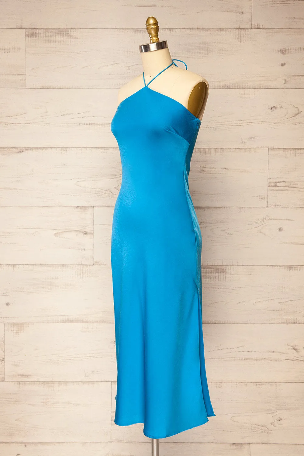 Fladnbury Blue | Satin Midi Halter Dress