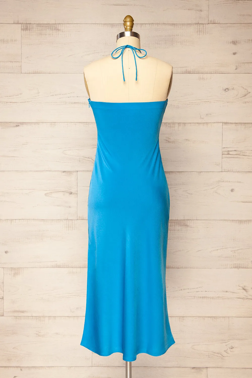 Fladnbury Blue | Satin Midi Halter Dress