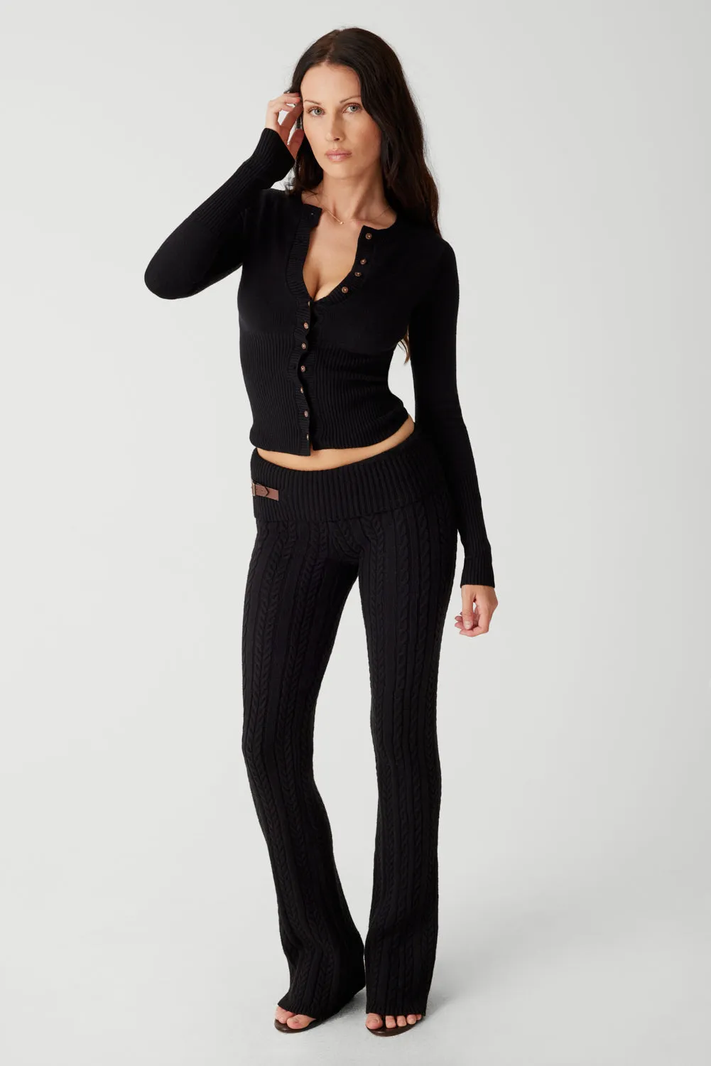 Fleur Cable Cloud Knit Pant - Black