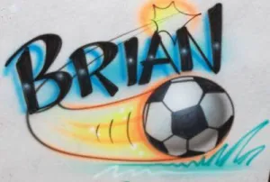 Flying Soccer Ball with Any Name Airbrushed On Your Shirt