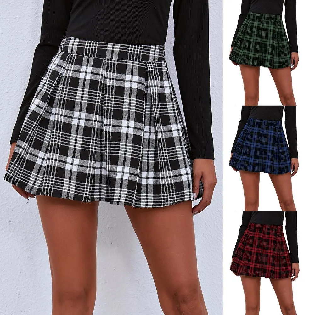 Funki Buys | Skirts | Women's Gothic Punk Paid Pleated Miniskirt