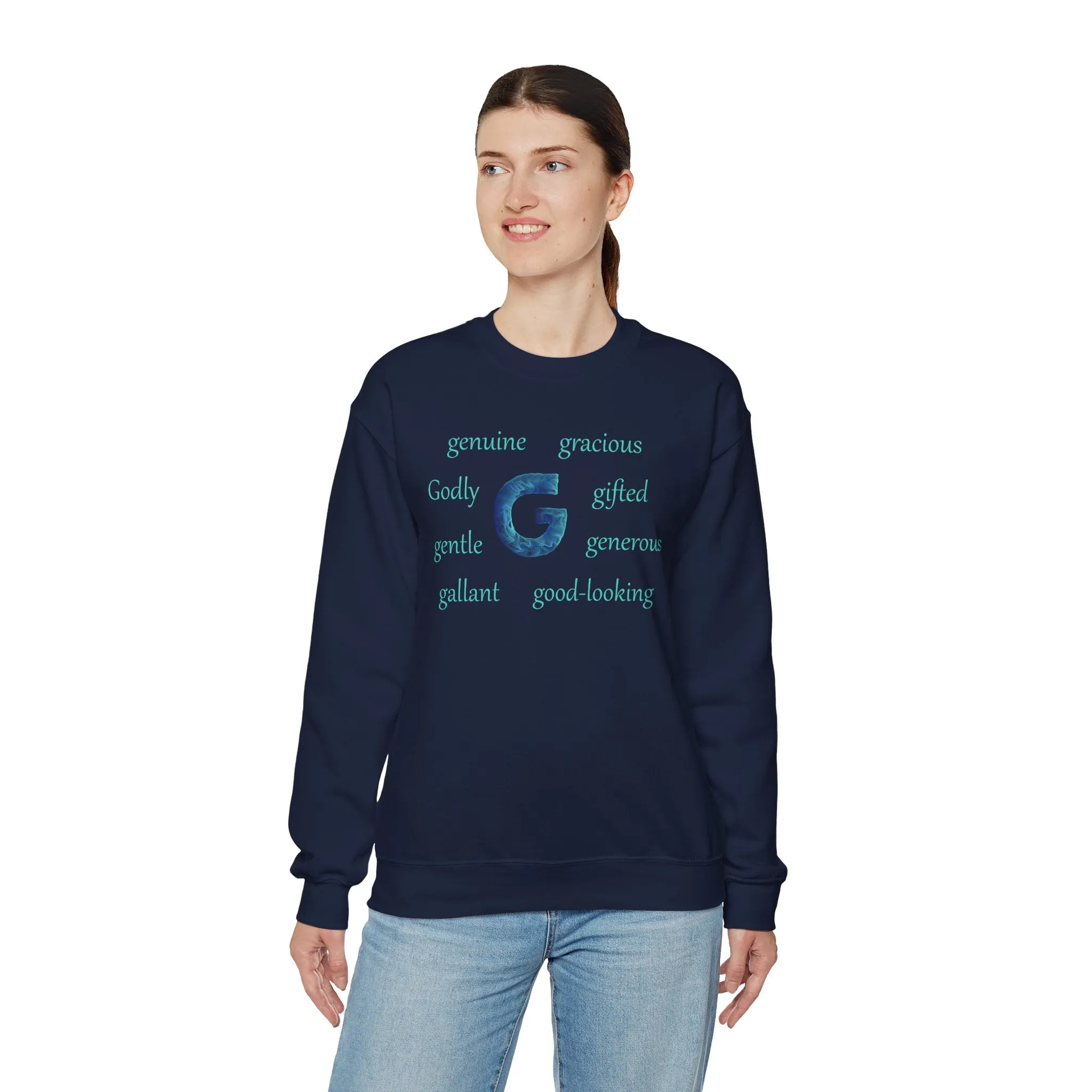 G Alphabet Sweatshirt, Motivational, Optimistic, Alphabet Initial "G", Mental Health Unisex Heavy Blend™ Crewneck Sweatshirt, Self-affirming shirt