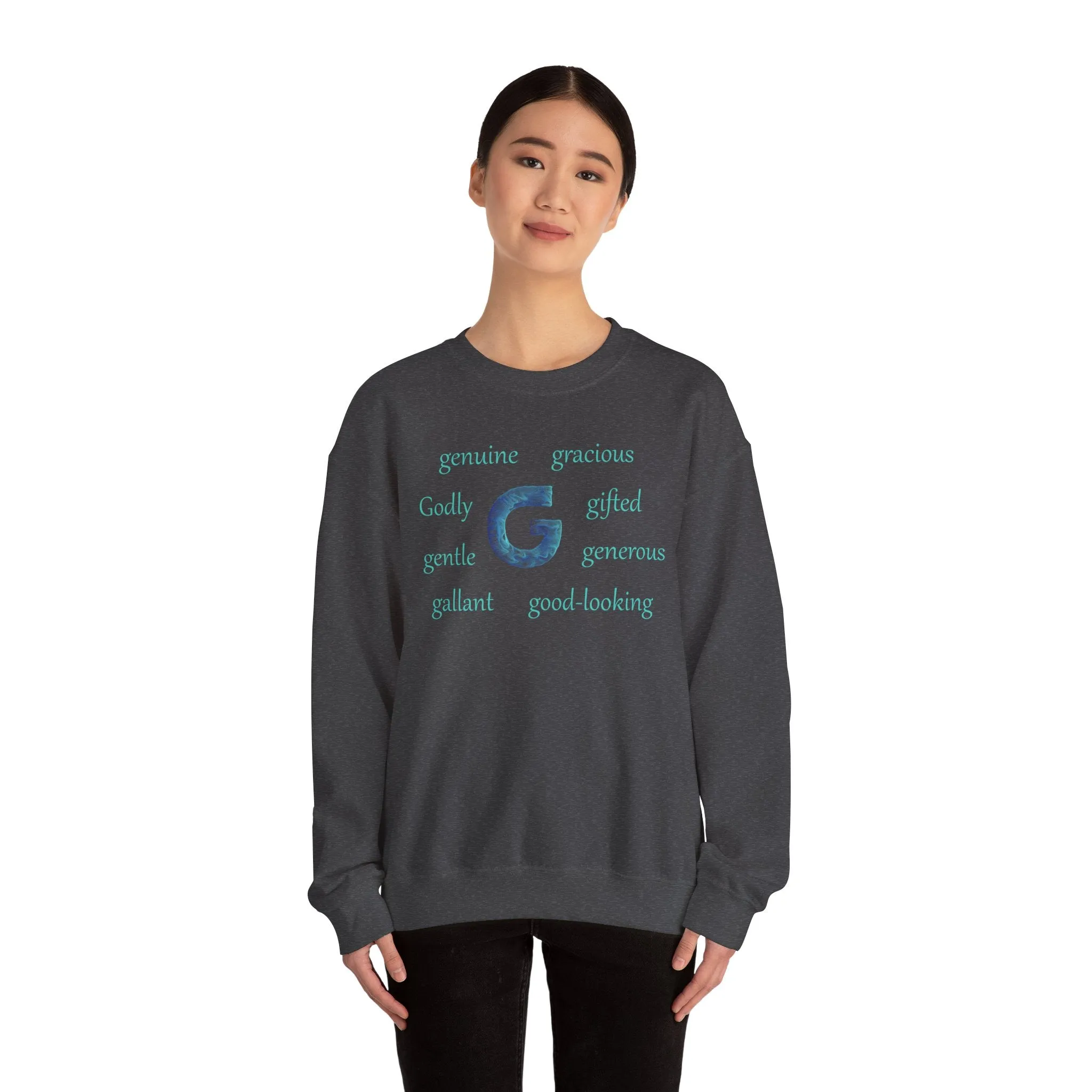 G Alphabet Sweatshirt, Motivational, Optimistic, Alphabet Initial "G", Mental Health Unisex Heavy Blend™ Crewneck Sweatshirt, Self-affirming shirt