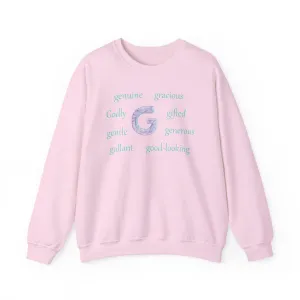 G Alphabet Sweatshirt, Motivational, Optimistic, Alphabet Initial "G", Mental Health Unisex Heavy Blend™ Crewneck Sweatshirt, Self-affirming shirt