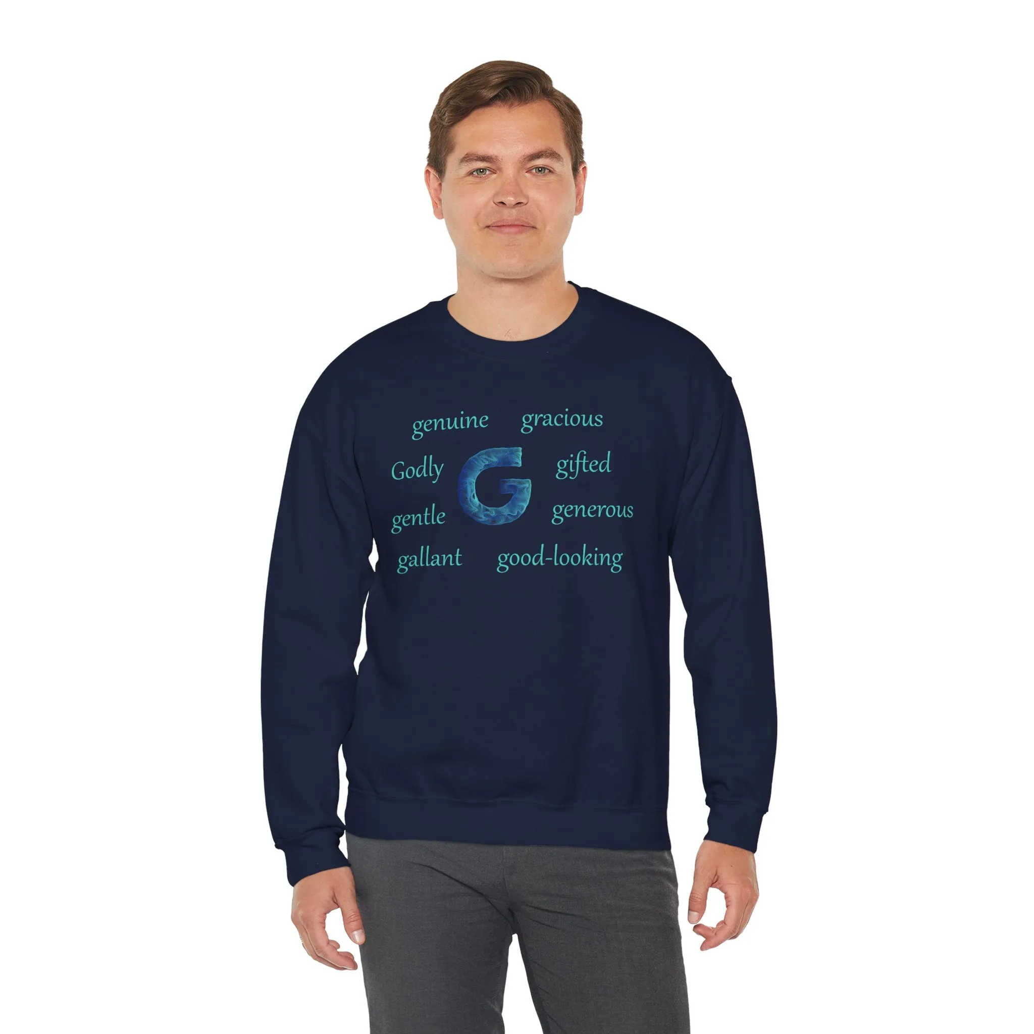 G Alphabet Sweatshirt, Motivational, Optimistic, Alphabet Initial "G", Mental Health Unisex Heavy Blend™ Crewneck Sweatshirt, Self-affirming shirt