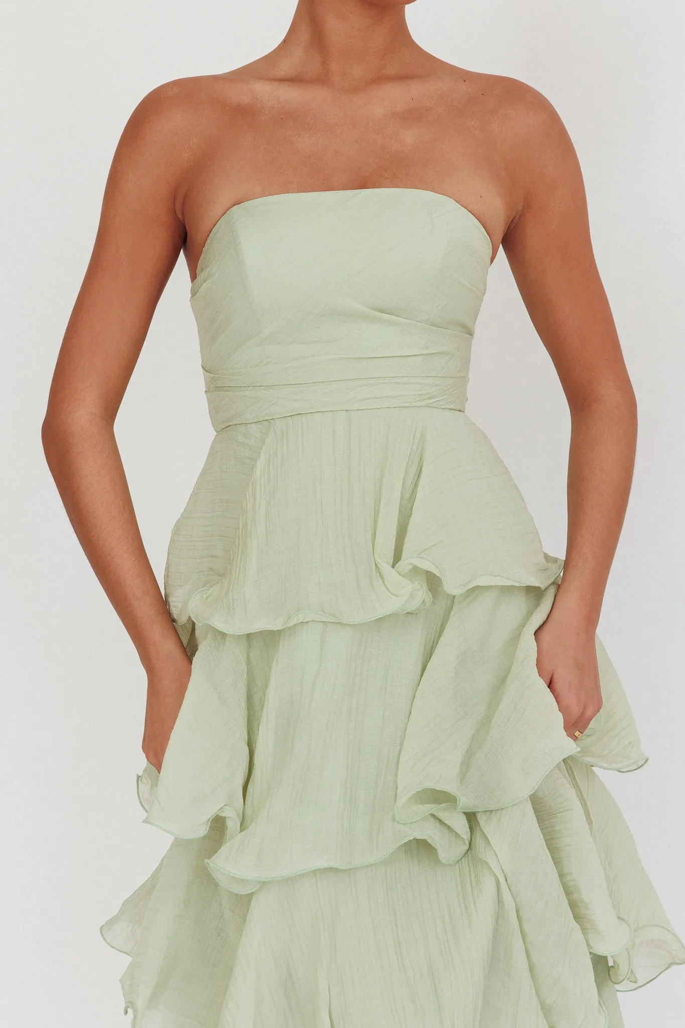 Giavana Strapless Layered Midi Dress Sage