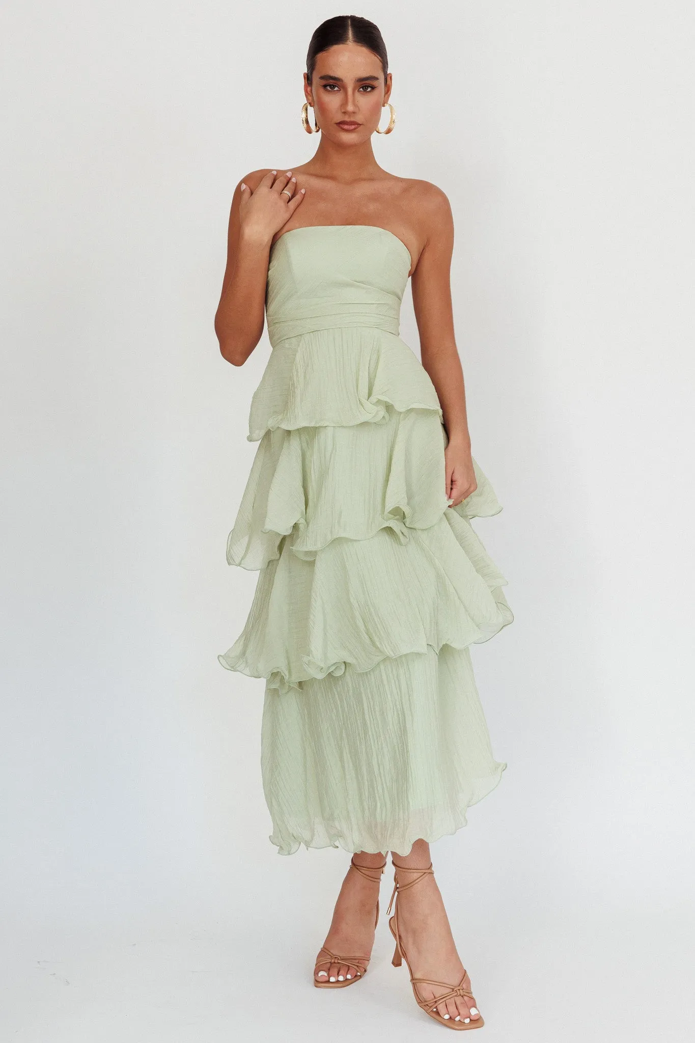 Giavana Strapless Layered Midi Dress Sage