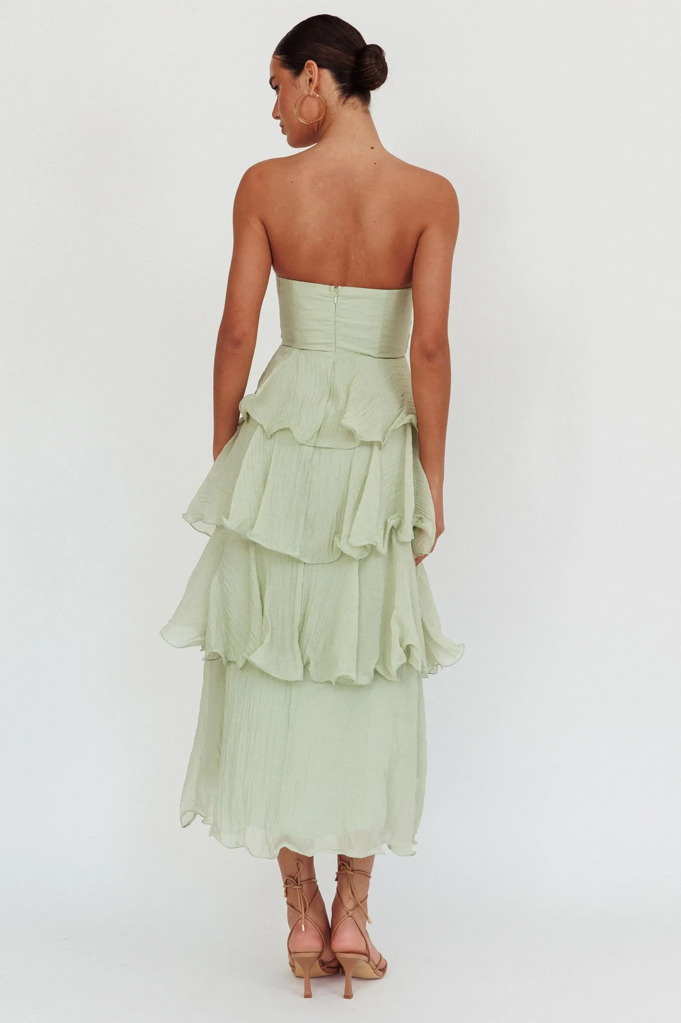 Giavana Strapless Layered Midi Dress Sage