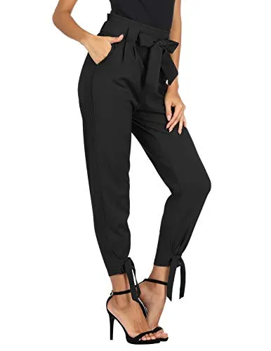 GRACE KARIN Womens Casual High Waist Pencil Pants with Bow-Knot Pockets for Work, Black, XX-Large