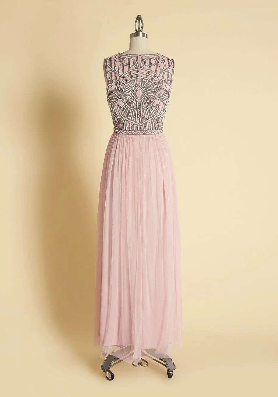 Great Gats-Bead Tulle Maxi Dress