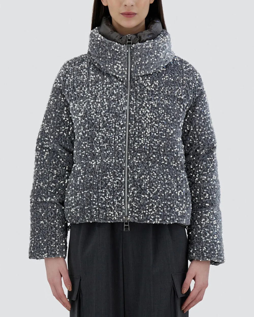 Grigio Perla Quilted Velvet Paillette Jacket