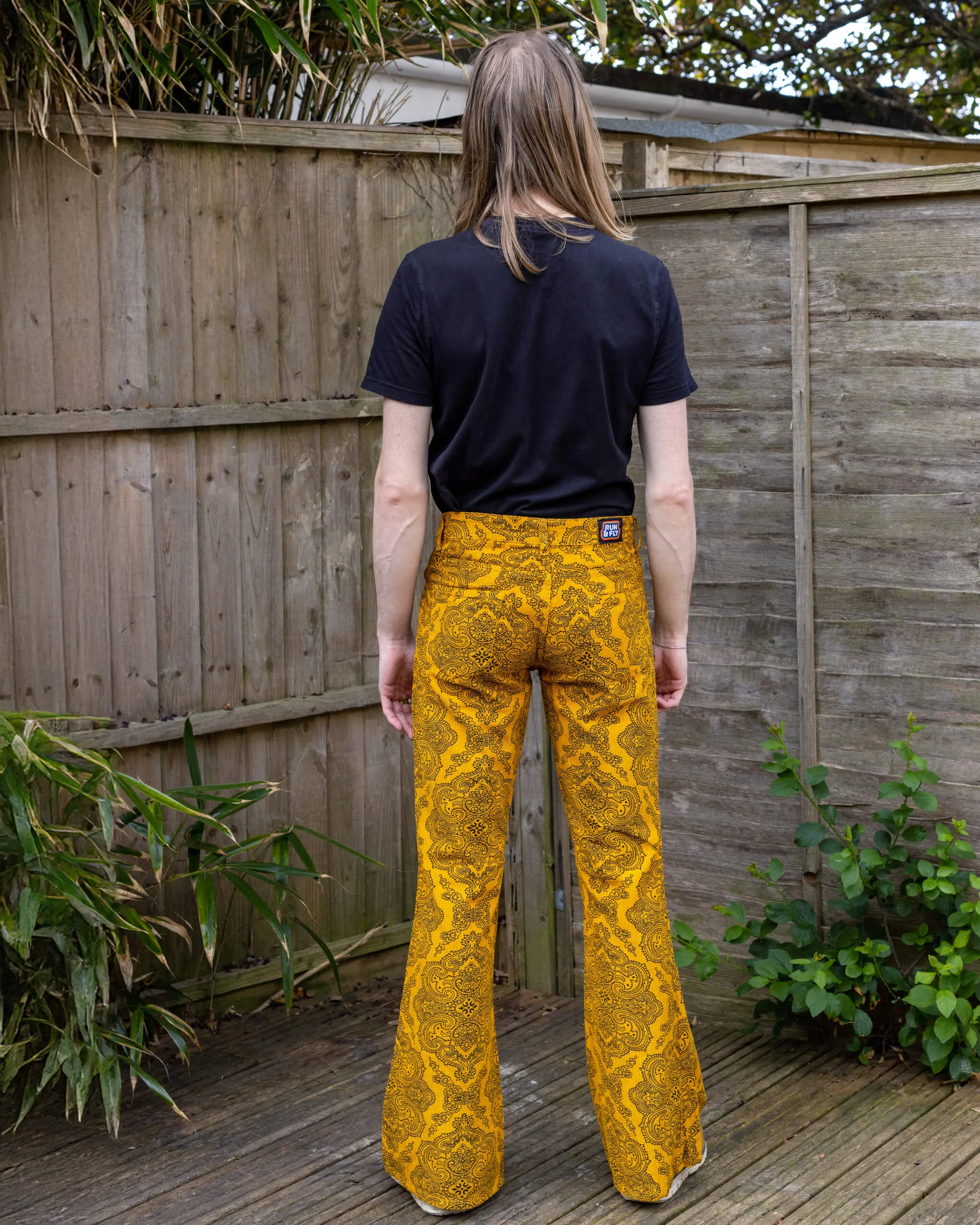 Hendrix Gold Paisley Corduroy Retro Bell Bottom Flares