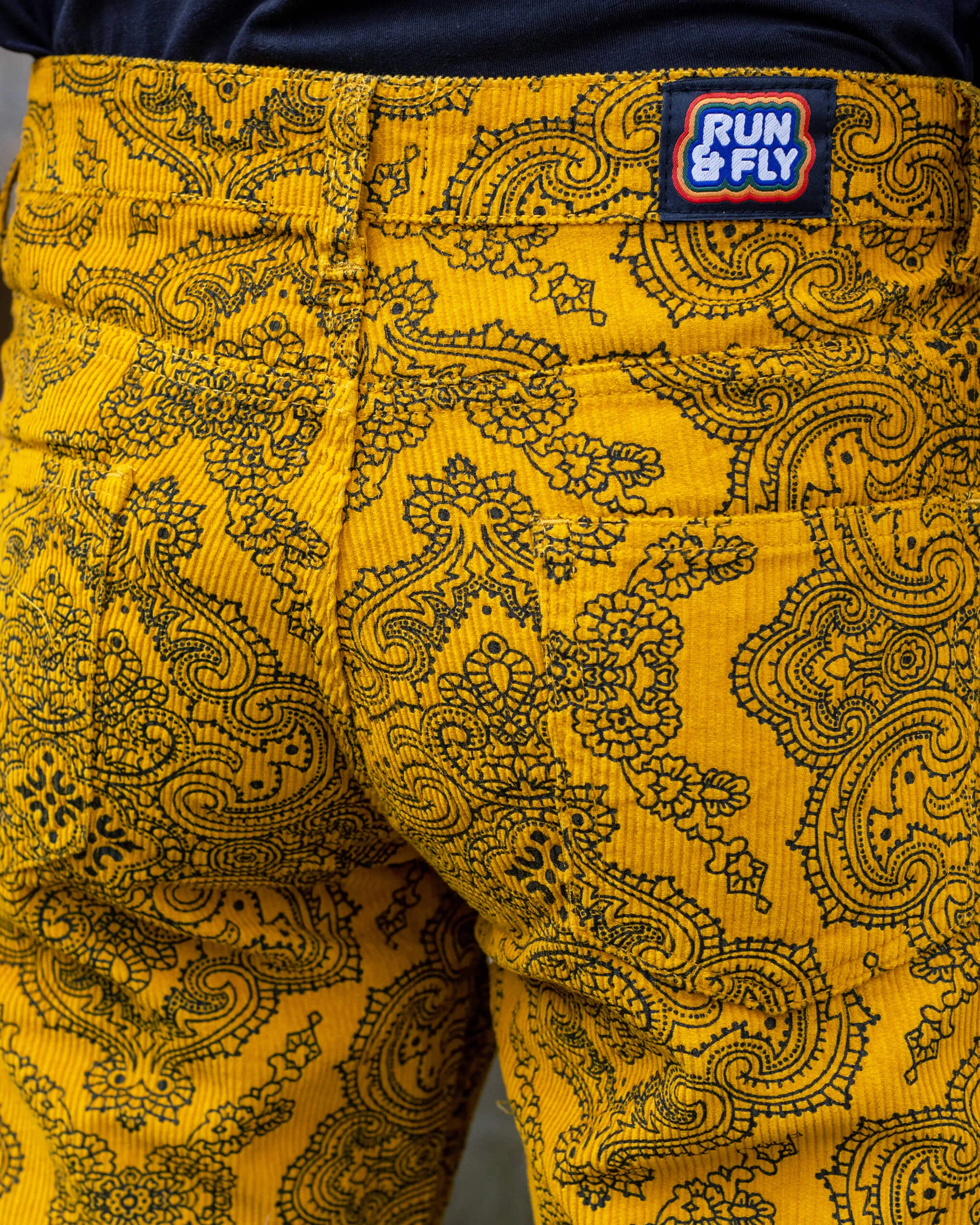 Hendrix Gold Paisley Corduroy Retro Bell Bottom Flares