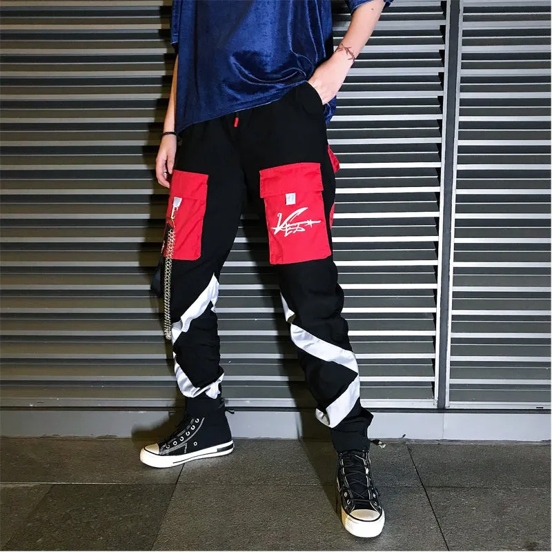 Hip Hop Reflective Strip Patch Style Men Pants