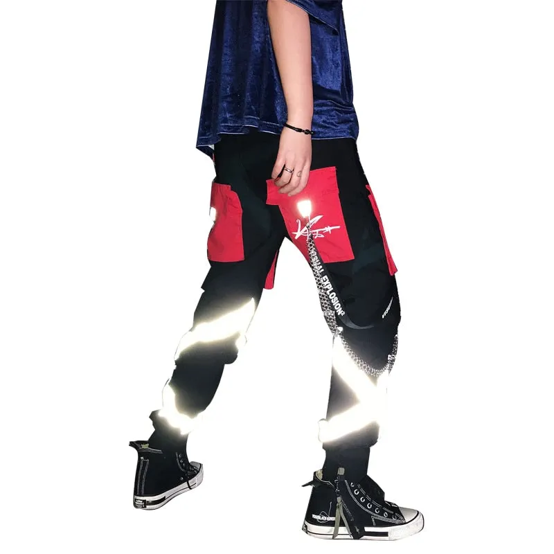 Hip Hop Reflective Strip Patch Style Men Pants