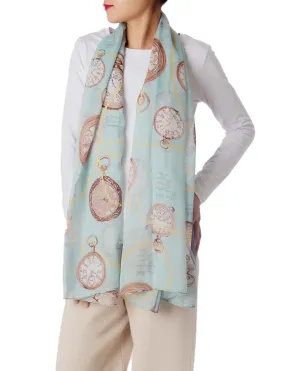 iB-iP Women's Clock Print Stylish Gorgeous Lightweight Large Long Fashion Scarf