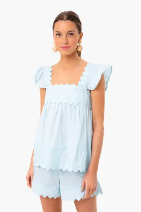 Ice Blue Poplin Ric Rac Baby Doll Top