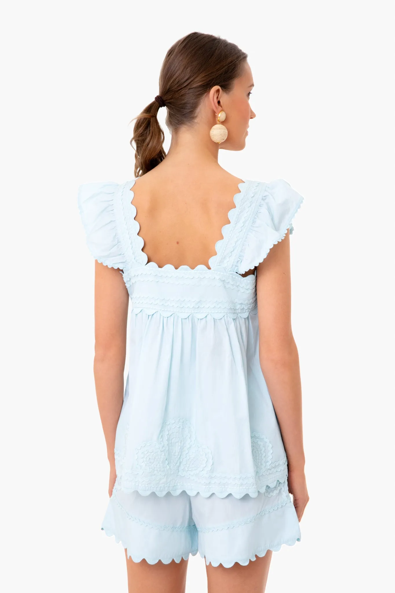 Ice Blue Poplin Ric Rac Baby Doll Top