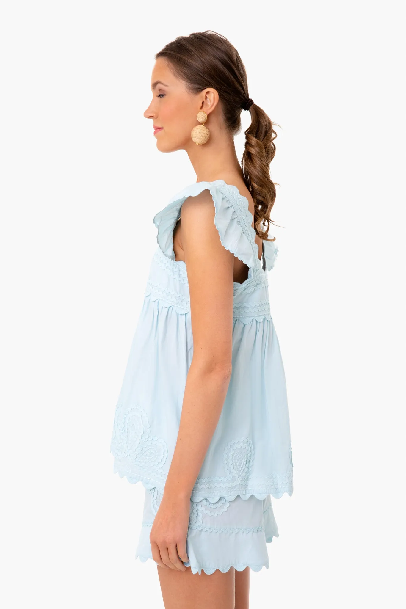 Ice Blue Poplin Ric Rac Baby Doll Top